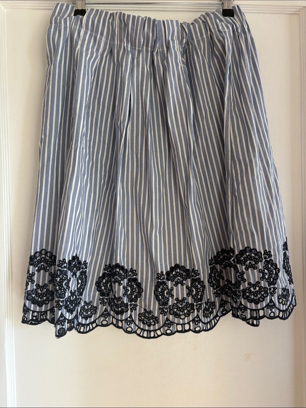 Joe Fresh Striped Blue & White Cotton Skirt with scalloped eyelet Hem
